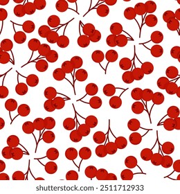Seamless pattern of red berries on a white background