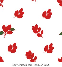 seamless pattern with red berries. Vector pattern featuring vibrant red barberry clusters with green leaves. Ideal for textiles, wallpapers, and decorative applications.