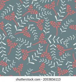seamless pattern with red berries and white twigs on blue background beautiful wallpapers print textile designe