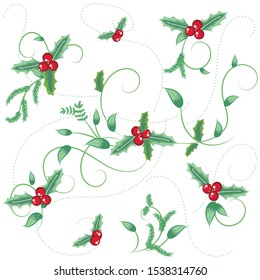 seamless pattern with red berry and floral on white background ,Christmas concept.