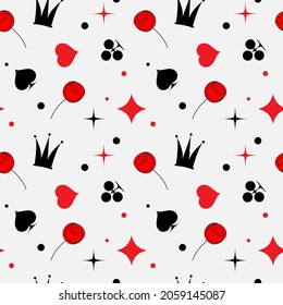 seamless pattern with red and black card suit signs