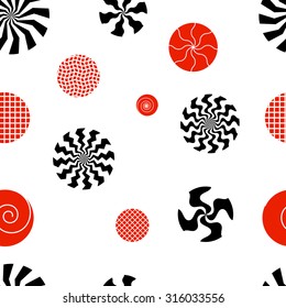 seamless pattern of red and black circles