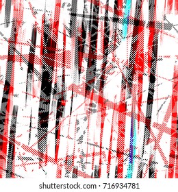 Seamless pattern. Red, black colors Grunge template with dots, stripes and scratches. Urban repeatable backdrop for boys, sport design, textile, wrapping paper, web page, advertising booklets, banners