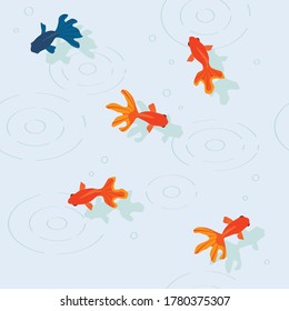 Seamless pattern with red and black goldfish