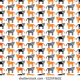 Seamless pattern with red and black striped cats .Vector illustration.