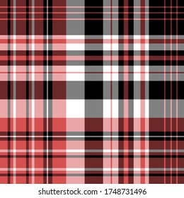 Seamless pattern in red, black and white colors for plaid, fabric, textile, clothes, tablecloth and other things. Vector image. 