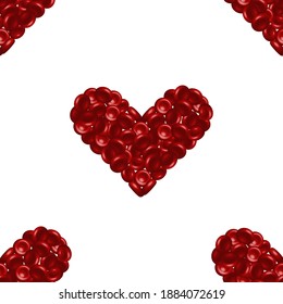 Seamless pattern of red blood cells in the shape of a heart on a white background. Erythrocyte heart design for fashion prints, textiles, fabrics, medical institutions. Vector illustration.