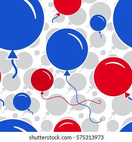 Seamless Pattern with Red and Blue Balloons on White Background