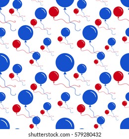 Seamless Pattern with Red and Blue Balloons on White Background