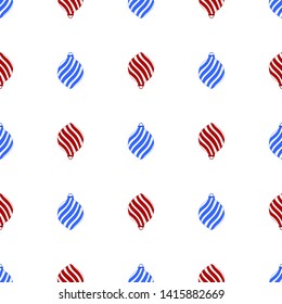 Seamless pattern with red and blue christmas spiral toys on white background. Holiday christmas swirl toy for fir tree. Vector illustration for design, web, wrapping paper, fabric, wallpaper.