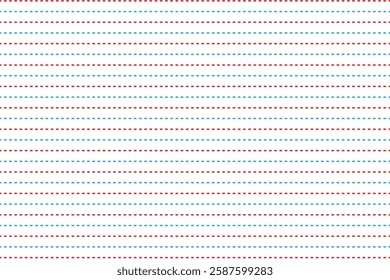 Seamless Pattern of Red and Blue Dotted Lines on White Background.