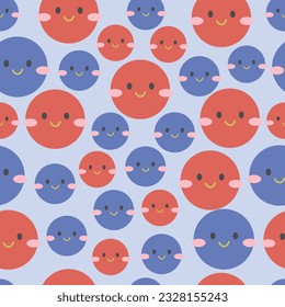 Seamless pattern with red and blue emoticons on blue background. Emoji background. Icons design in flat style. Vector illustration.