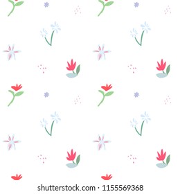 Seamless pattern of red and blue flowers