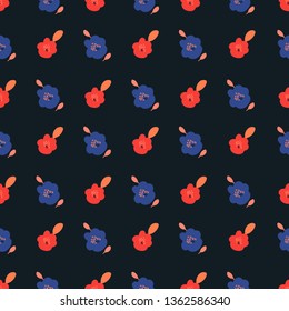 Seamless pattern with red and blue flowers