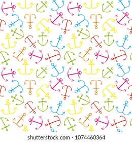 Seamless pattern red, blue, green anchor on a white background