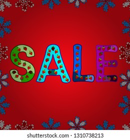 Seamless pattern. Red, blue and green friday, magic sale, logotype, print, text for sell out, clearance sale, promo of fashion, floristic. Vector of calligraphy summer sale, favourite brands.