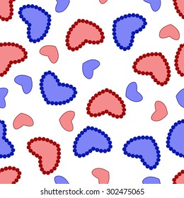 seamless pattern with red and blue hearts, vector pattern with hearts on a white background