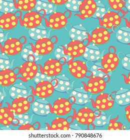 Seamless pattern with red and blue kettles