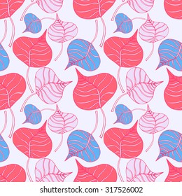 Seamless pattern with red and blue  leaves. Autumn endless background.