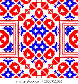 Seamless pattern red and blue ornaments background