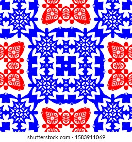 Seamless pattern red and blue ornaments background