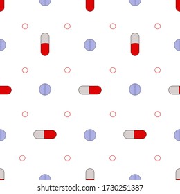 Seamless pattern of red and blue pills.