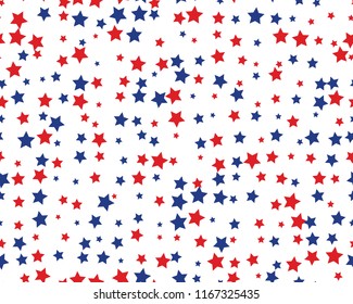 Seamless pattern with red and blue stars on white background