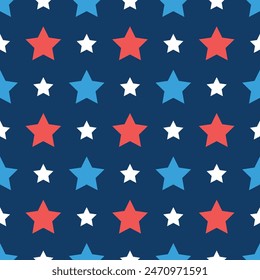 Seamless pattern with red and blue stars for 4th July Independence Day