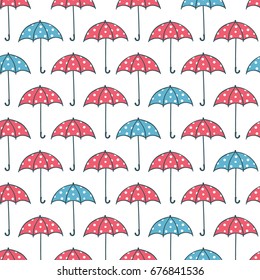  seamless pattern with red and blue umbrellas