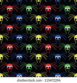 seamless pattern   with  red, blue, yellow, blue small spider