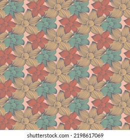 Seamless pattern red blue yellow color, huge flower vector illustration