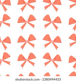 Seamless pattern of red bow. Ribbon, satin, silk. Wrapping decoration material for gifts. Vector flat design.