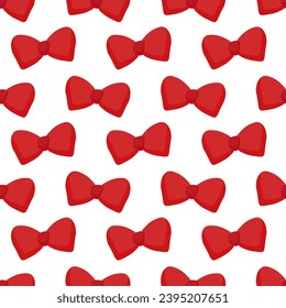 Seamless pattern with red bow ties on white background. Stylish classic accessory. Vector flat illustration.