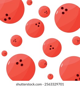 Seamless pattern with red bowling balls on white background. Vector illustration.