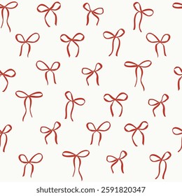 Seamless pattern with red bows. Cute ribbons background. Vector illustration