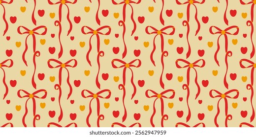Seamless pattern of red bows. Holiday vector background.