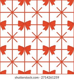 Patrón sin fisuras con lazos rojos y líneas sobre fondo blanco. Plantilla para la tarjeta de felicitación, invitación, cartel, Anuncio, papel de regalo. Ilustración vectorial