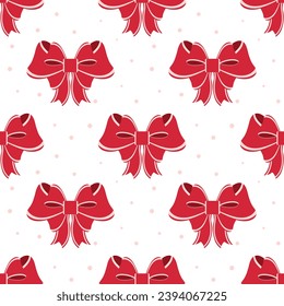 Seamless pattern, red bows on a polka dot background. Background, print, textile, vector