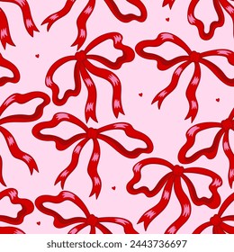 Seamless pattern with red bows on a pale pink background. Vector graphics.