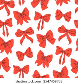 Seamless pattern with red bows on a white background. Vector illustration background.