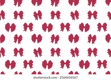Seamless pattern with red bows on white background. Trendy various bows, gift ribbons.Vector illustration.