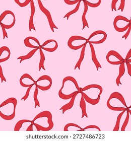 Seamless pattern with red bows on a light background. Vector graphics.