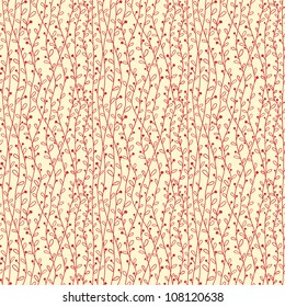 Seamless pattern with red branches, leaves and berries