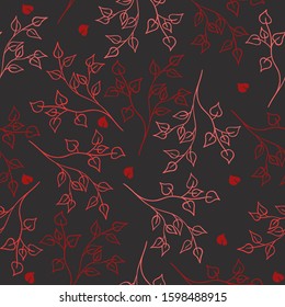 Seamless pattern of red branches on a gray background. Vector graphics.