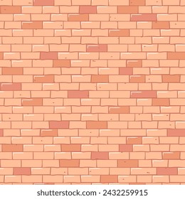 Seamless pattern, Red brick wall. Vector illustration in flat style. For wallpaper, fabric, wrapping, background. Peach Fuzz