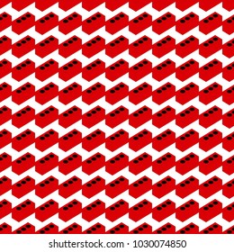 Seamless pattern, red bricks on white background, vector