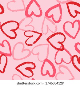 Seamless pattern with red and bright pink hearts on pink background. Vector design for textile, backgrounds, clothes, wrapping paper, web sites and wallpaper. Fashion illustration seamless pattern.