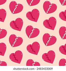 Seamless pattern of red broken hearts. Vector graphics.