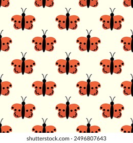 Seamless Pattern with red butterfly. Abstract ornament design wings. Insect wallpaper. Vector illustration background.