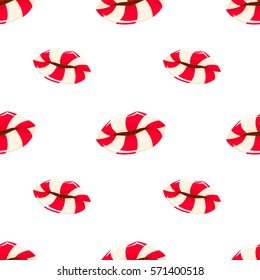 Seamless pattern with red candy lips isolated on white background.